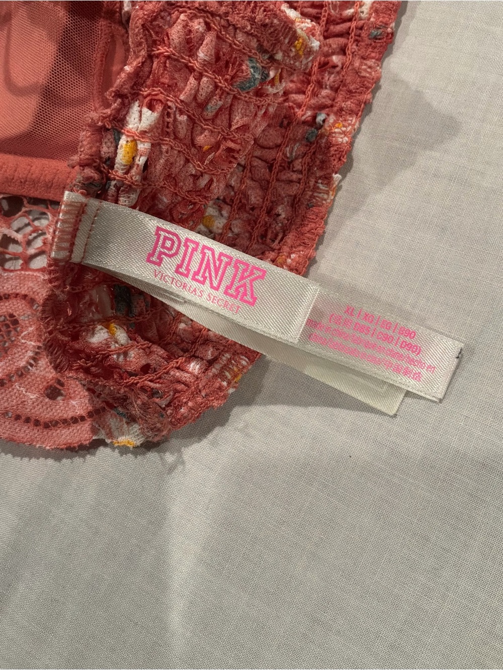 PINK Victoria's Secret Coral Lace Bralette with Floral Accents - Picture 3 of 3